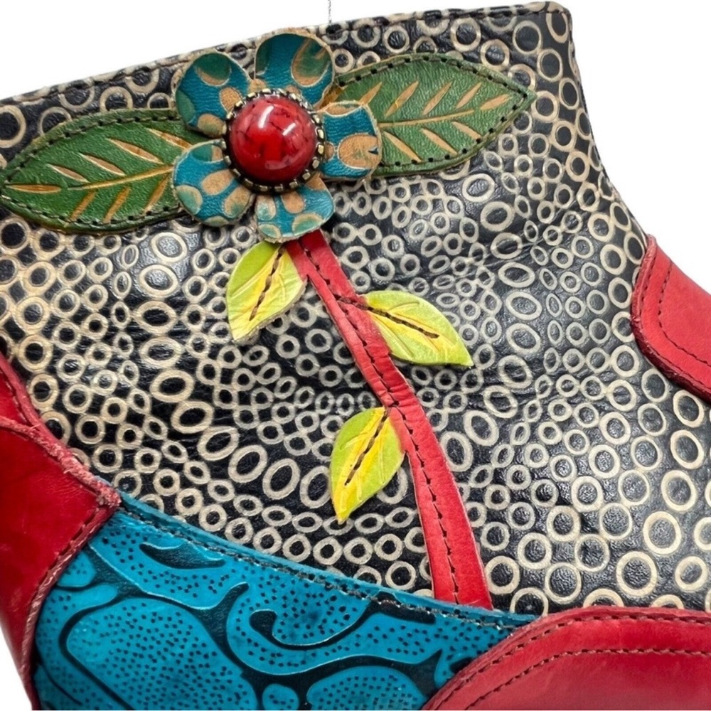 Socofy Boho Flower Patchwork Leather Red Ankle Bo… - image 4